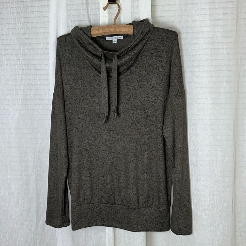 Green Envelope L Heather Green Knit Funnel Neck Tie Oversized Pullover